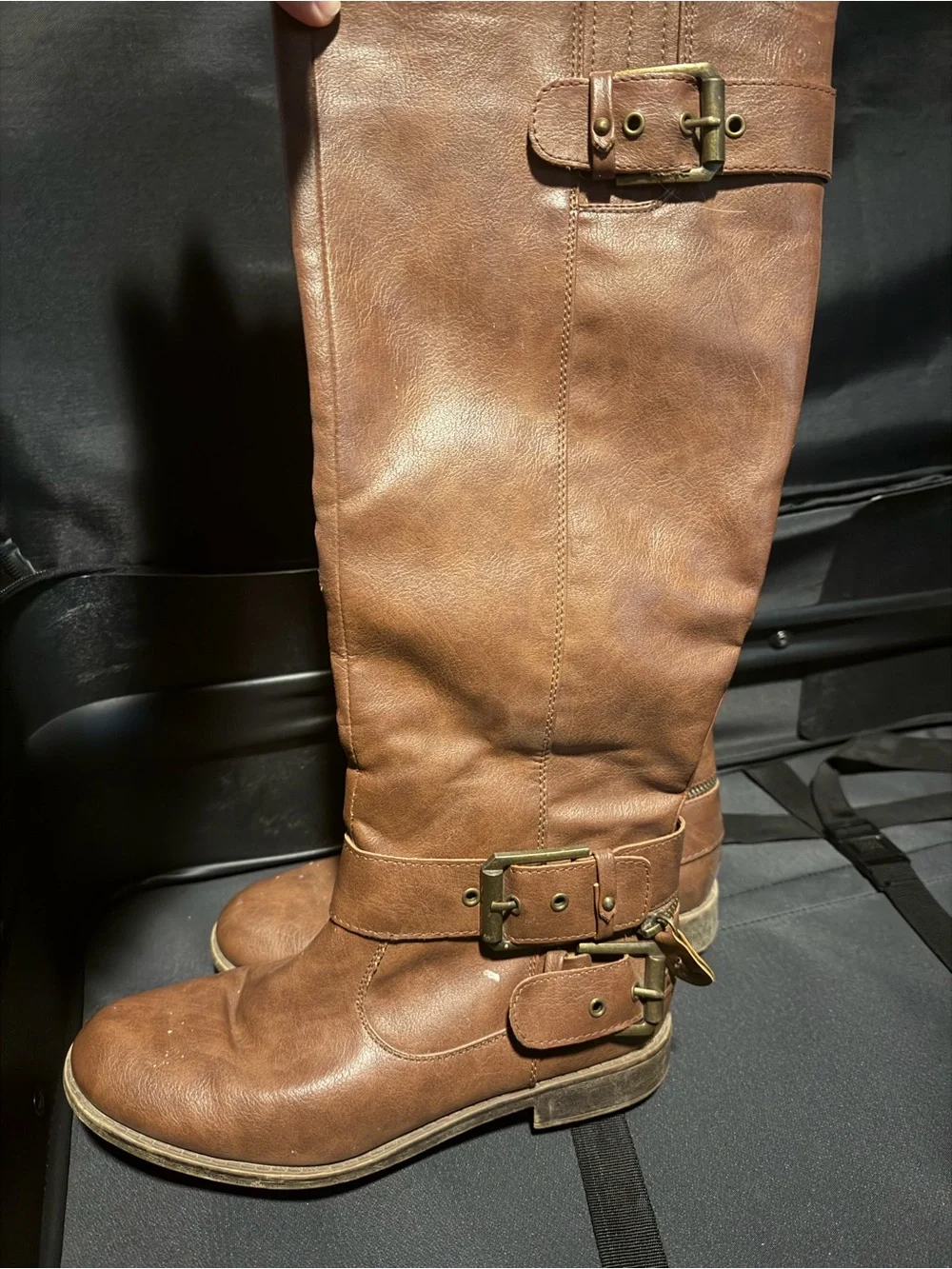 Brown Leather Buckle Ankle Boots